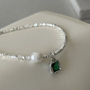 Emerald Pearl Charm Necklace